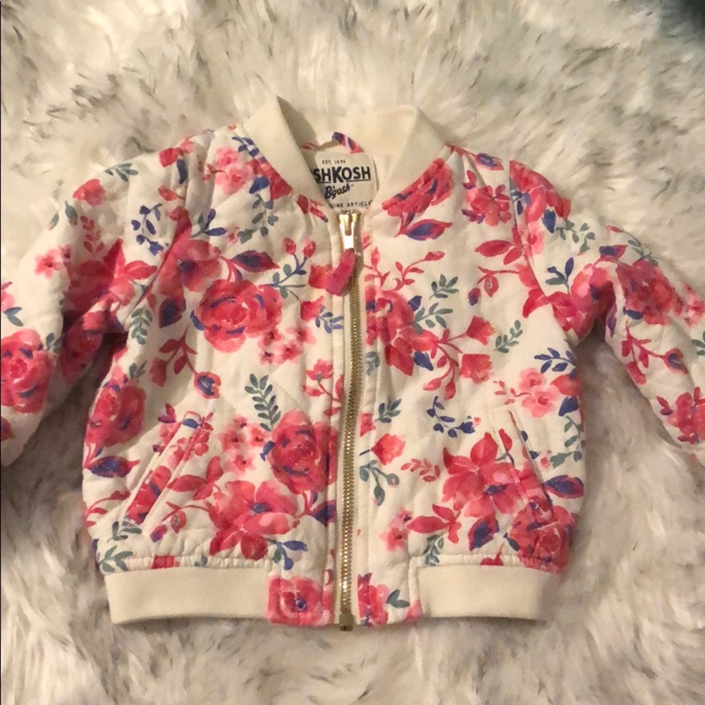 Cream flowery casual baby girl jacket